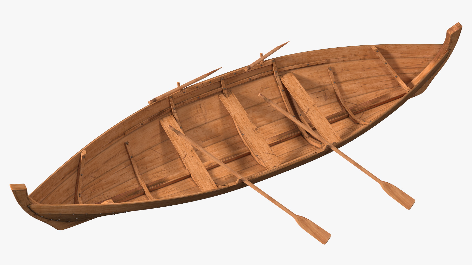 Wooden Boat with Paddles 3D model