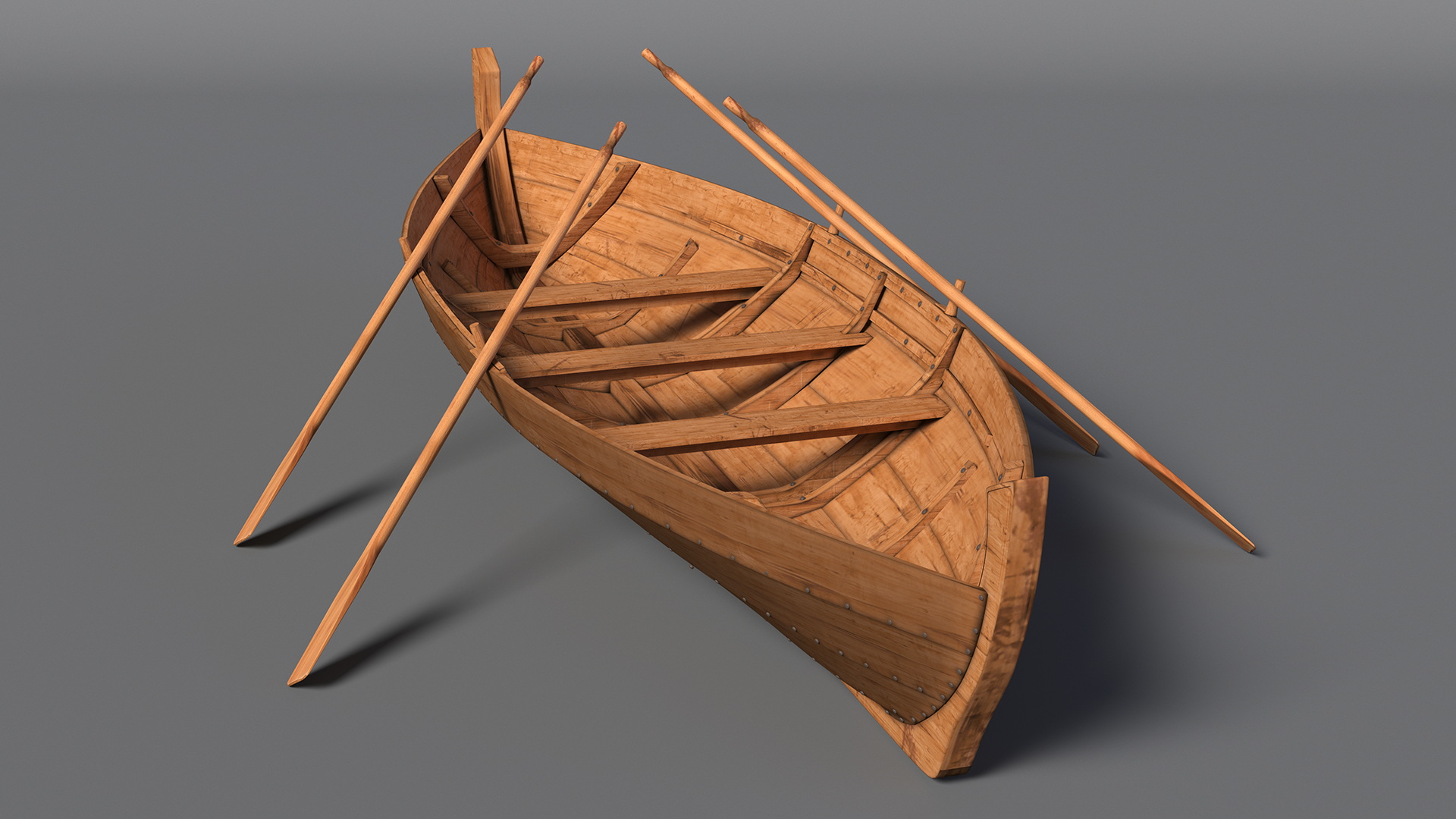 Wooden Boat with Paddles 3D model
