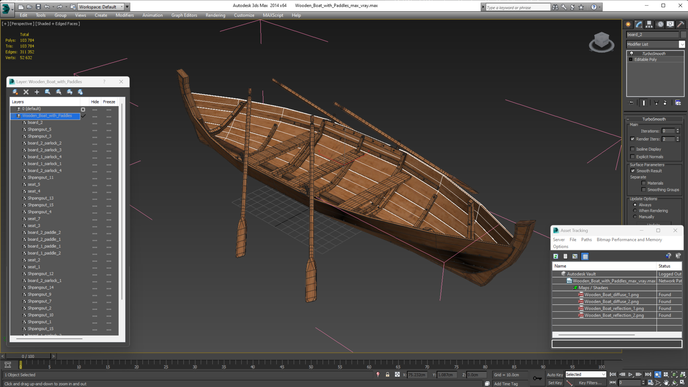 Wooden Boat with Paddles 3D model