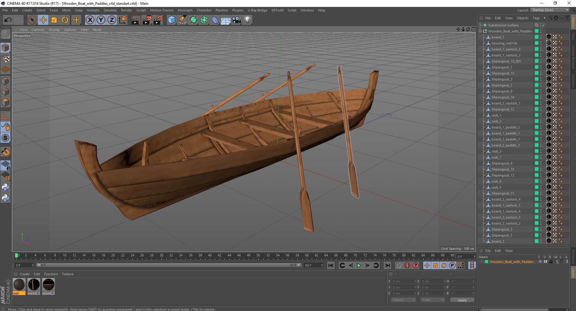 Wooden Boat with Paddles 3D model
