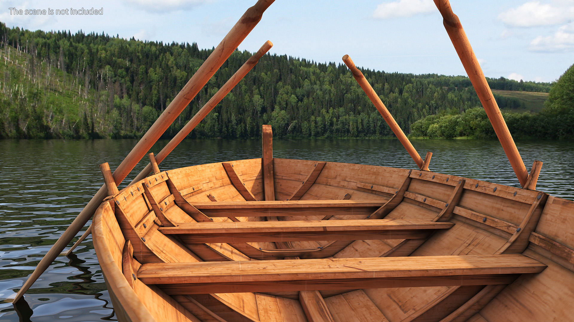 Wooden Boat with Paddles 3D model