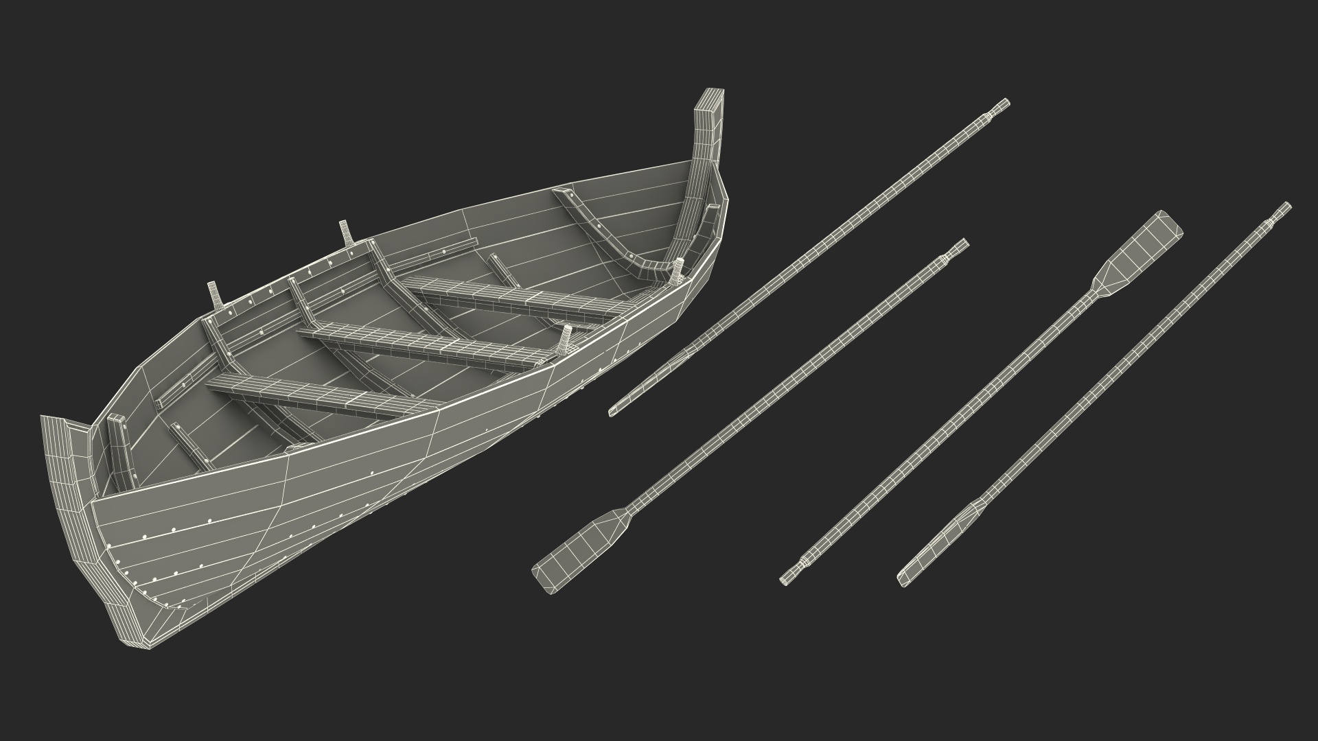 Wooden Boat with Paddles 3D model