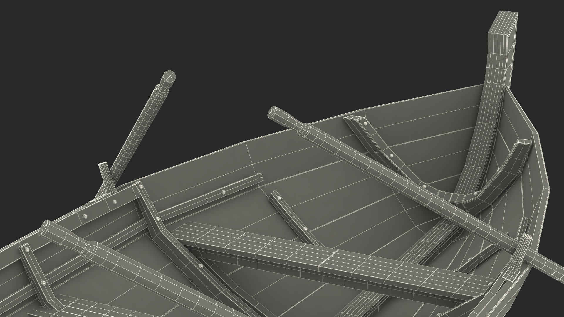 Wooden Boat with Paddles 3D model