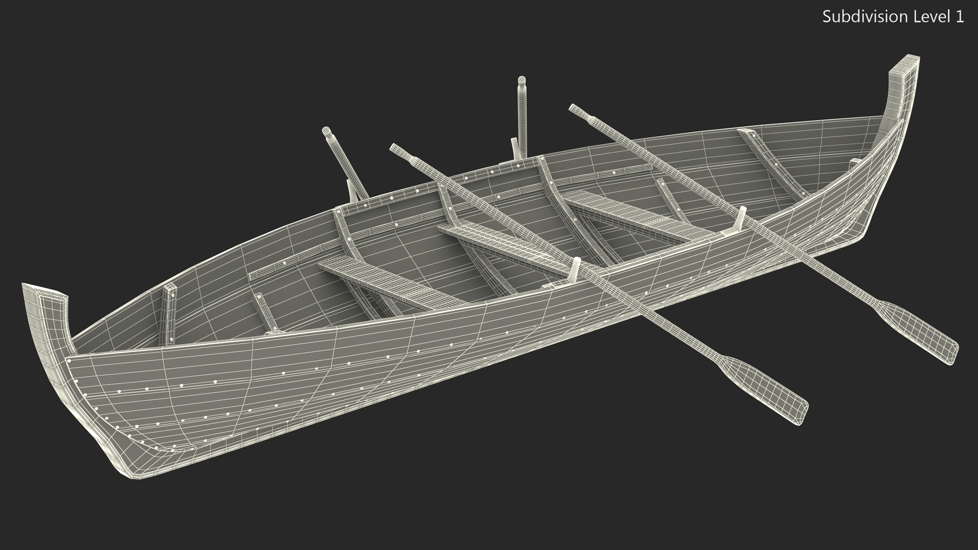 Wooden Boat with Paddles 3D model