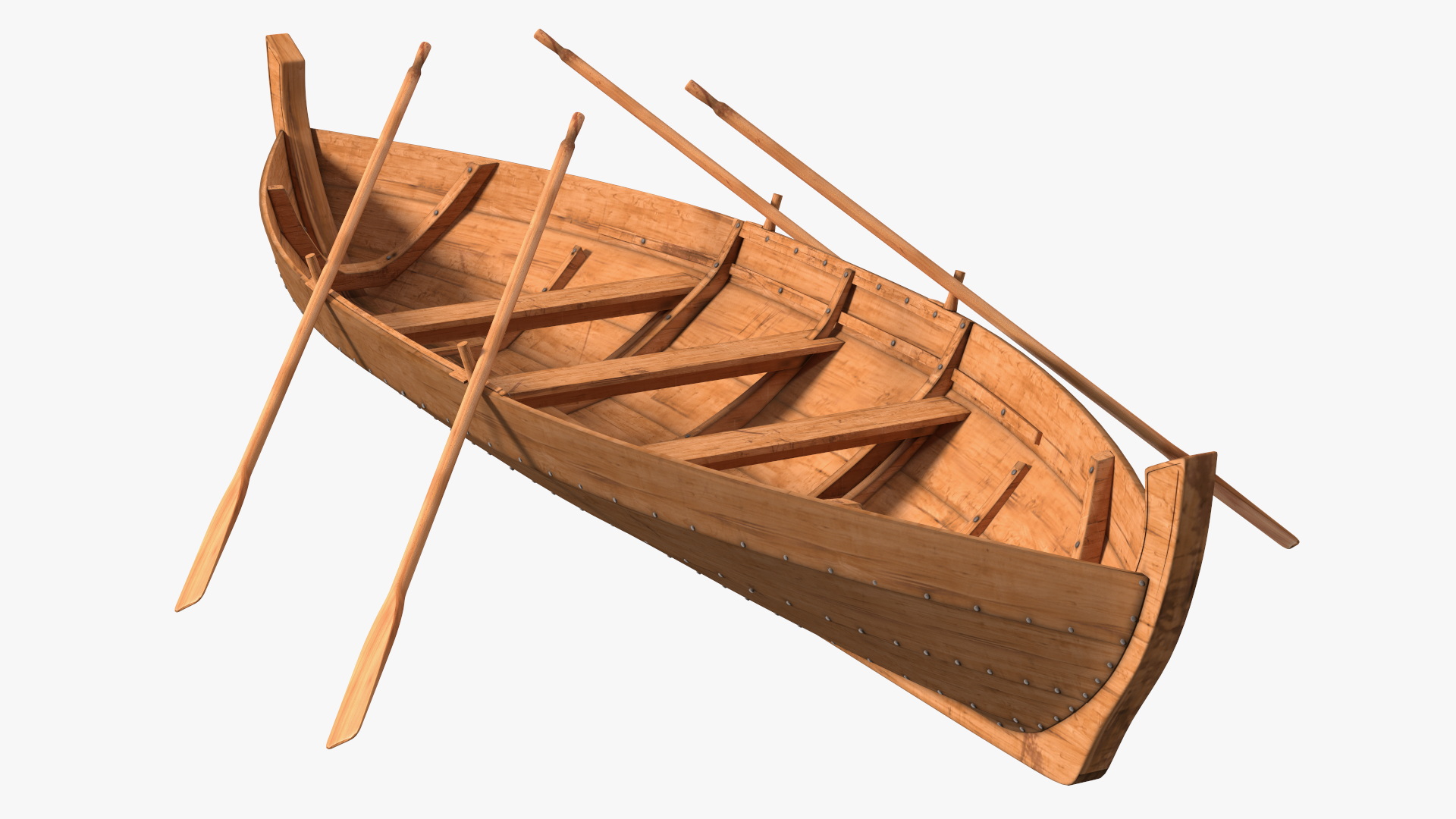 Wooden Boat with Paddles 3D model
