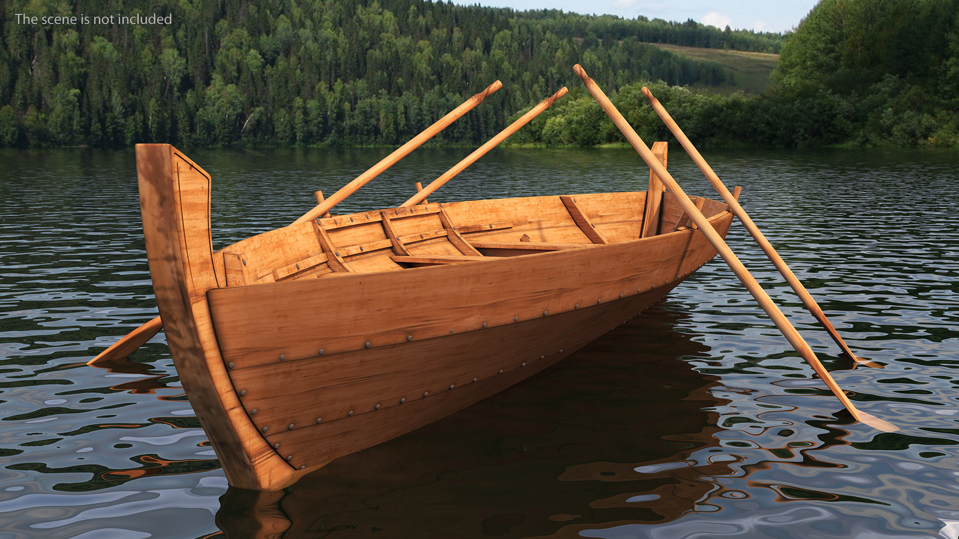 Wooden Boat with Paddles 3D model