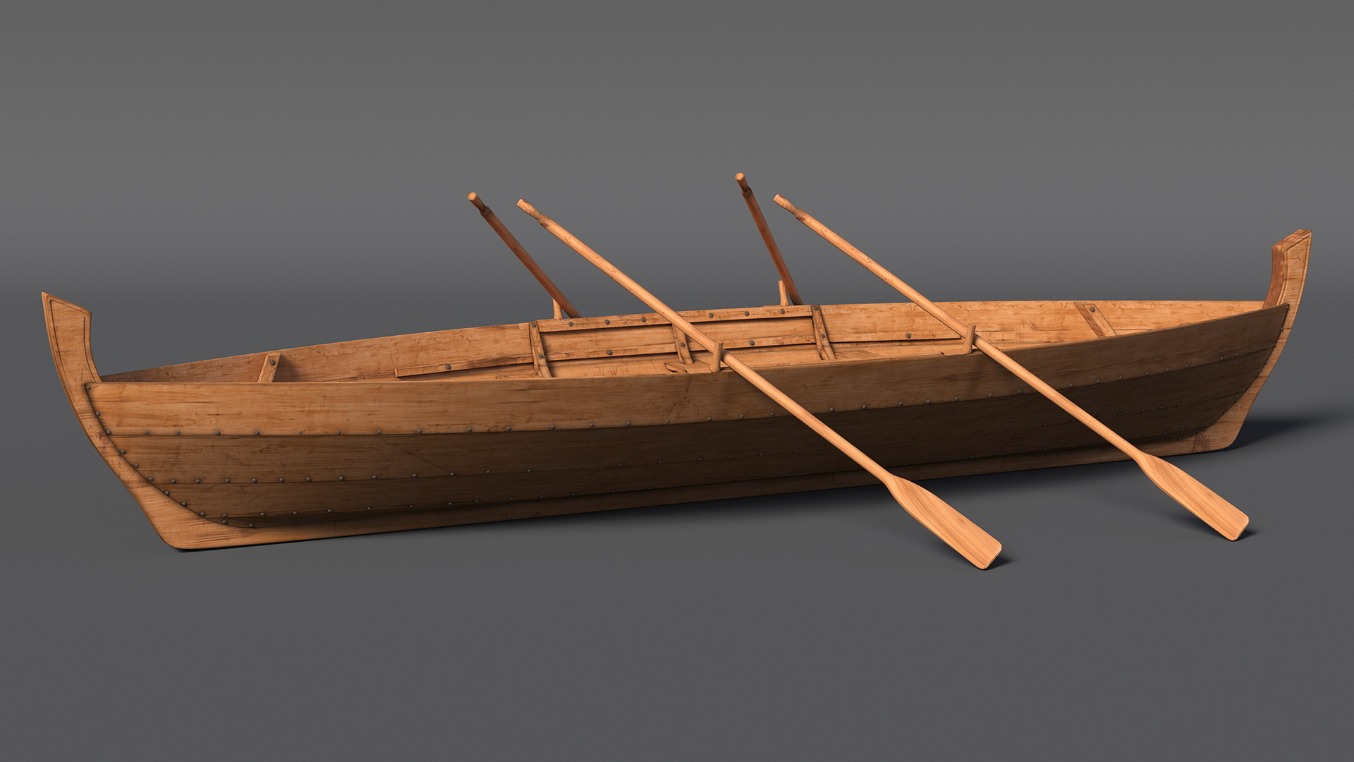 Wooden Boat with Paddles 3D model
