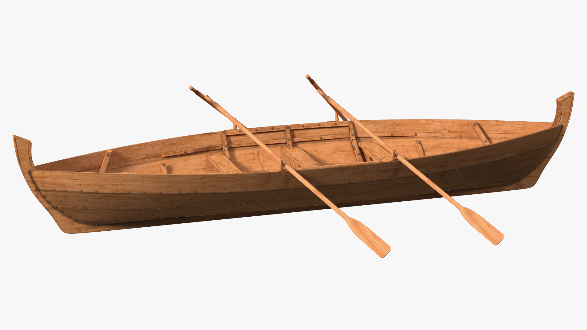 Wooden Boat with Paddles 3D model