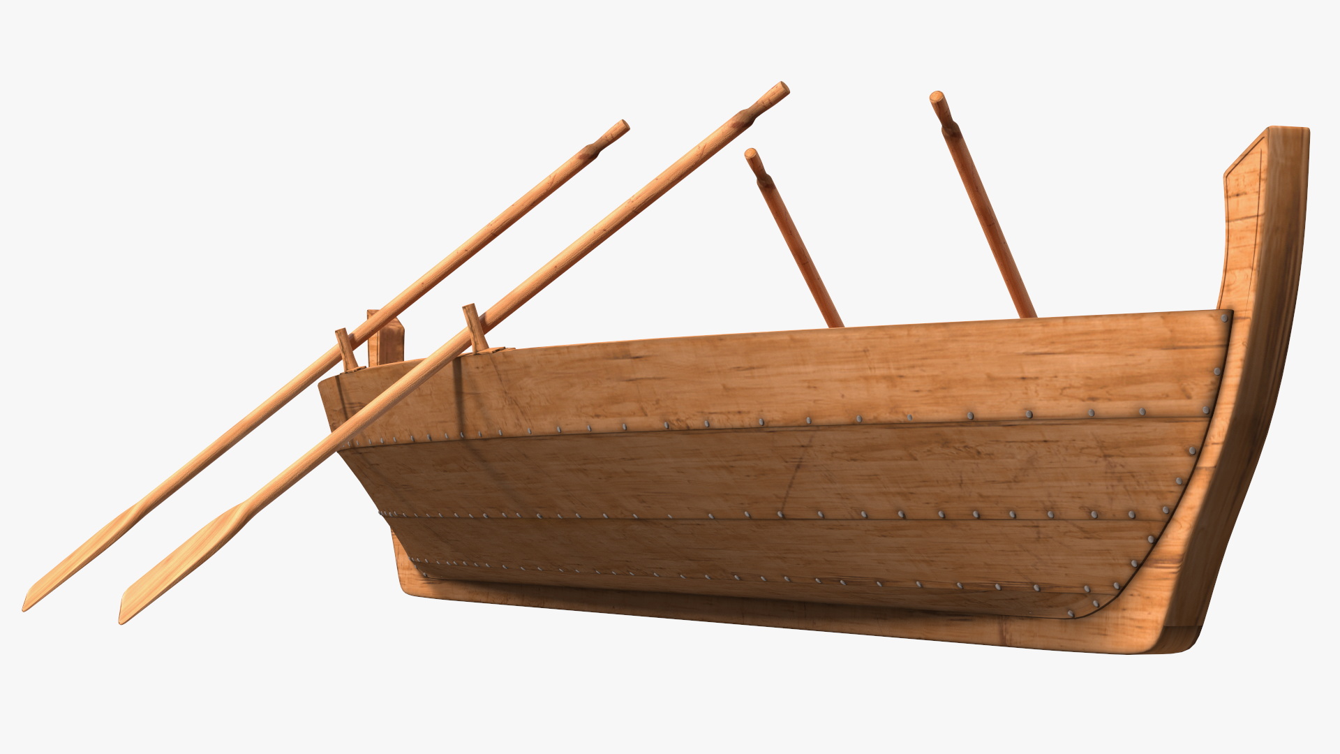 Wooden Boat with Paddles 3D model
