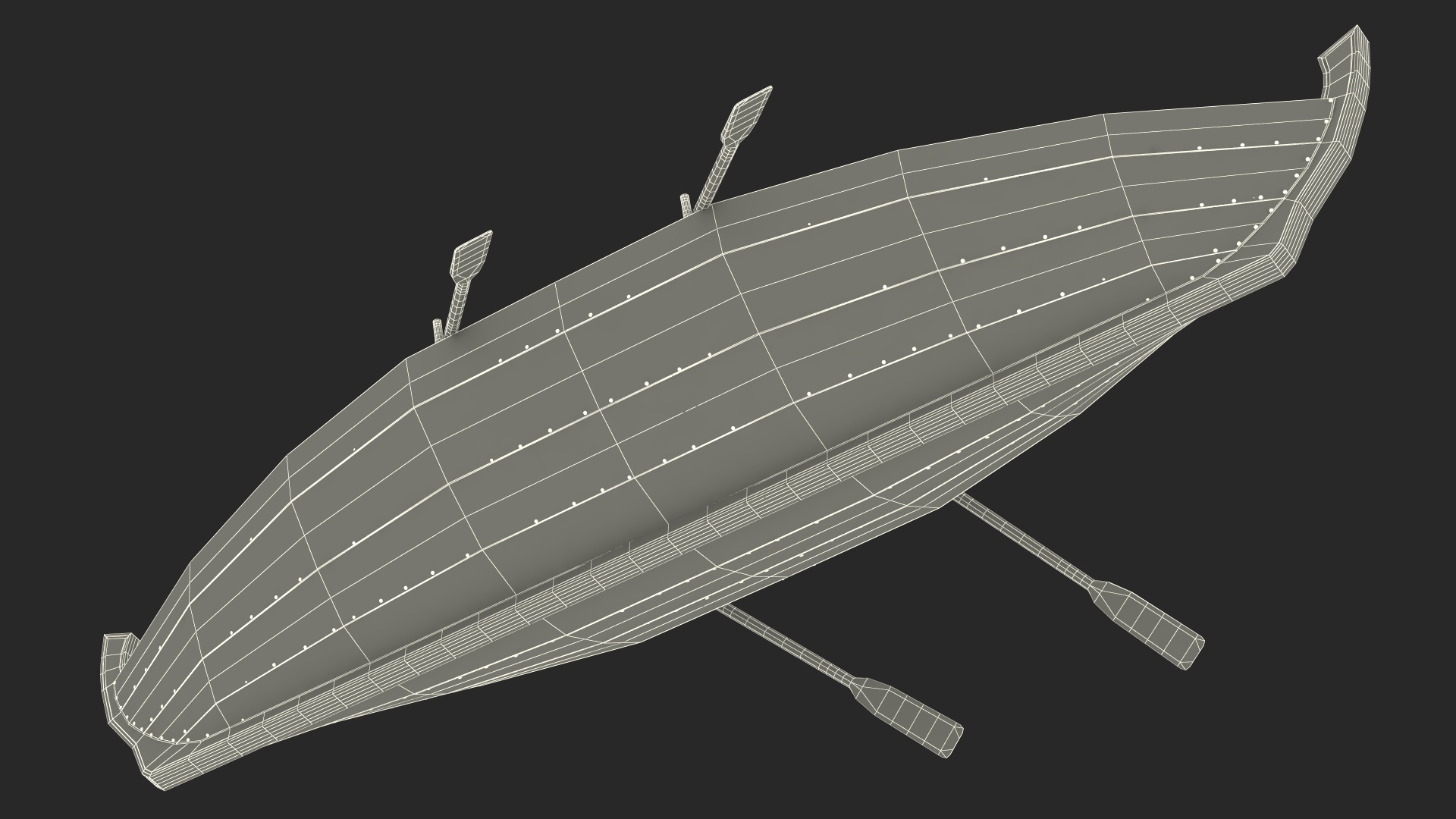 Wooden Boat with Paddles 3D model