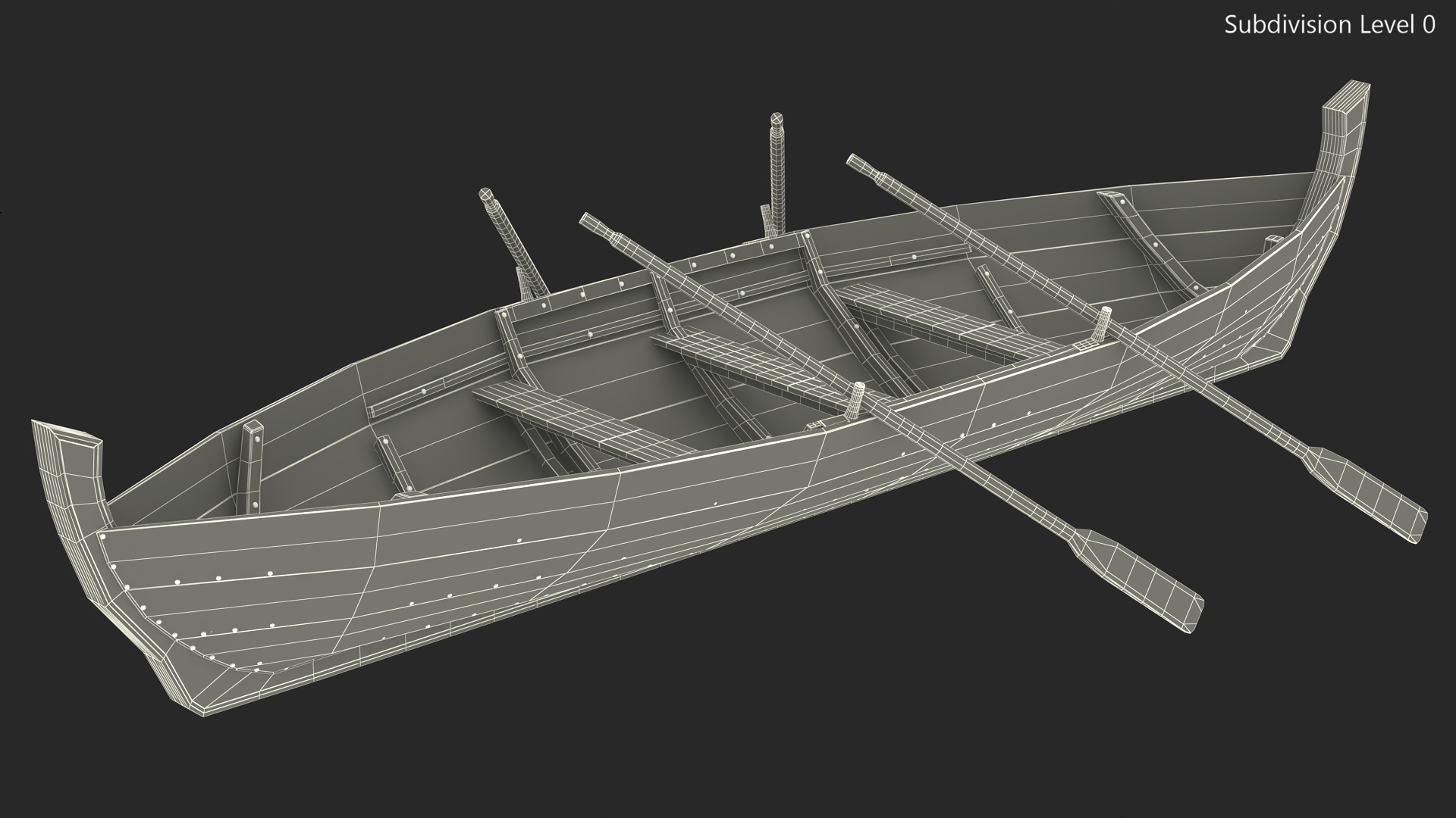 Wooden Boat with Paddles 3D model