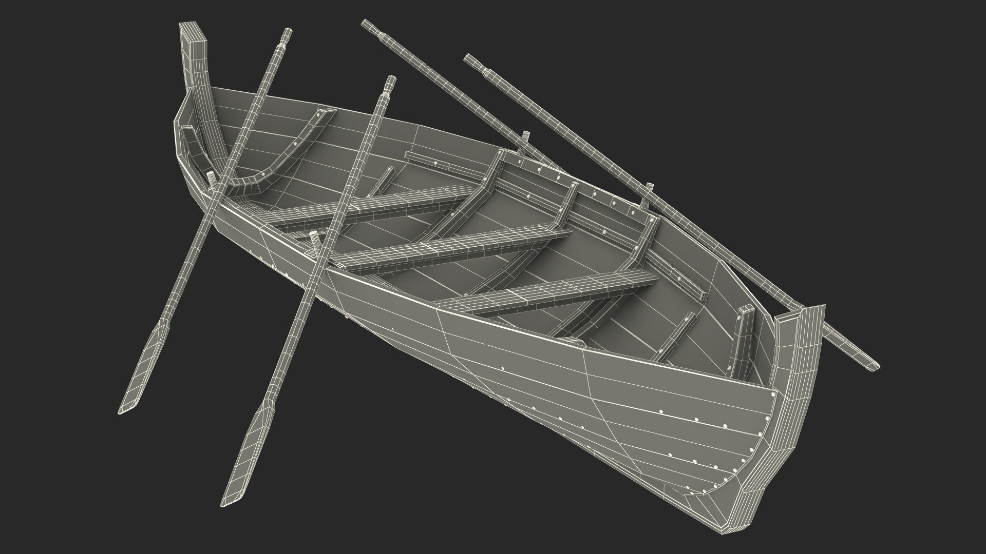 Wooden Boat with Paddles 3D model