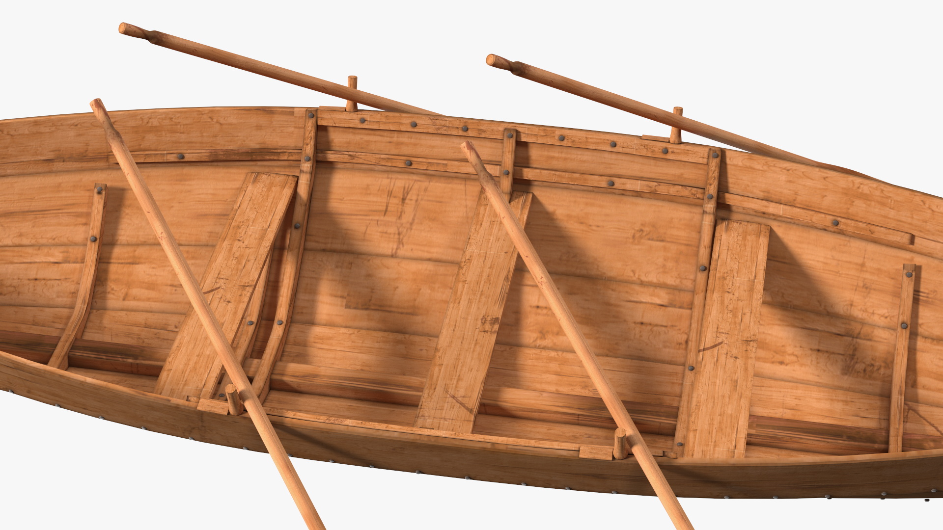 Wooden Boat with Paddles 3D model
