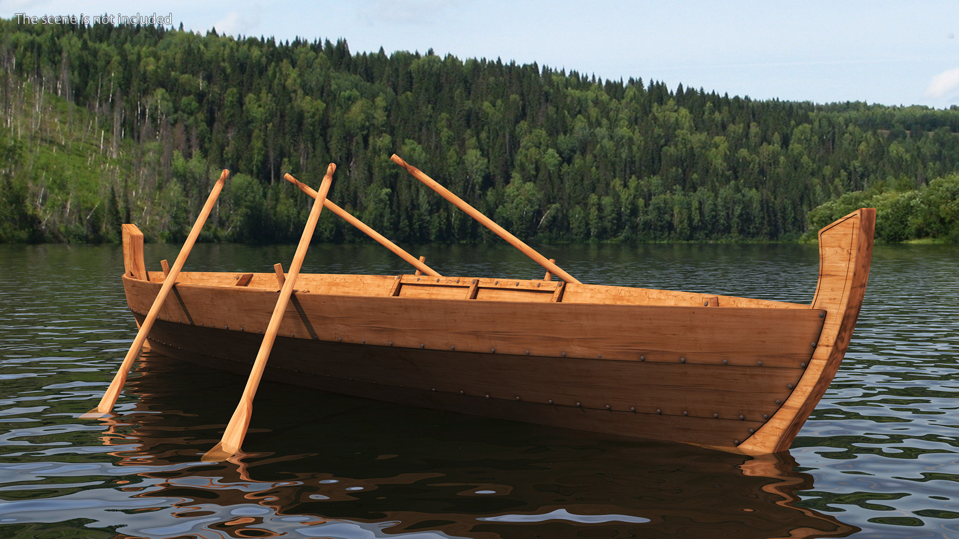 Wooden Boat with Paddles 3D model
