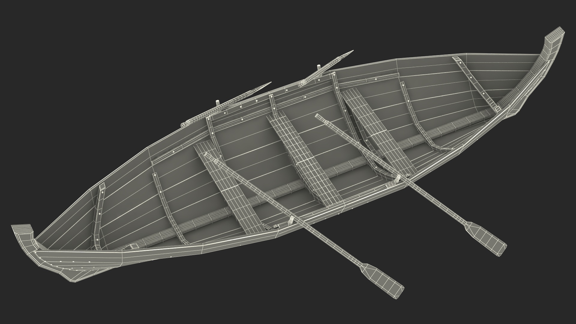 Wooden Boat with Paddles 3D model