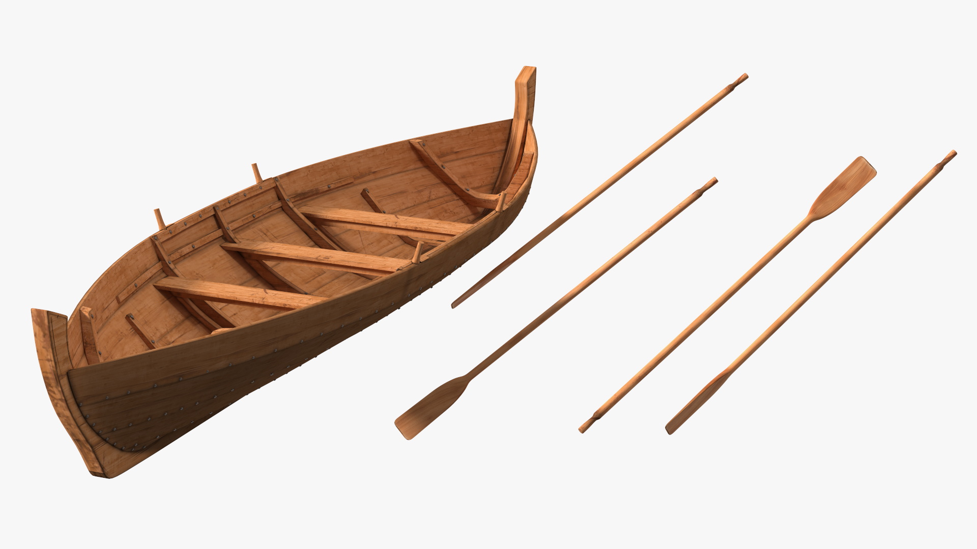 Wooden Boat with Paddles 3D model