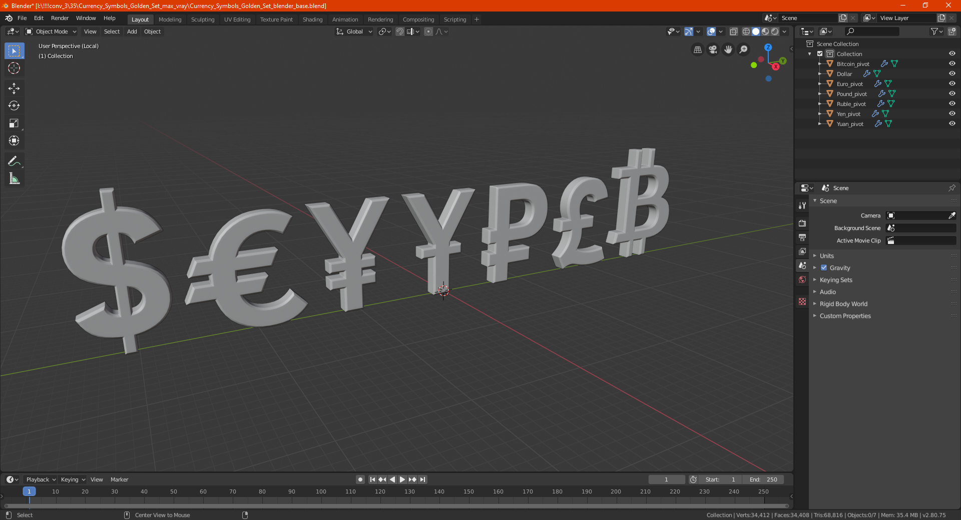 Currency Symbols Golden Set 3D