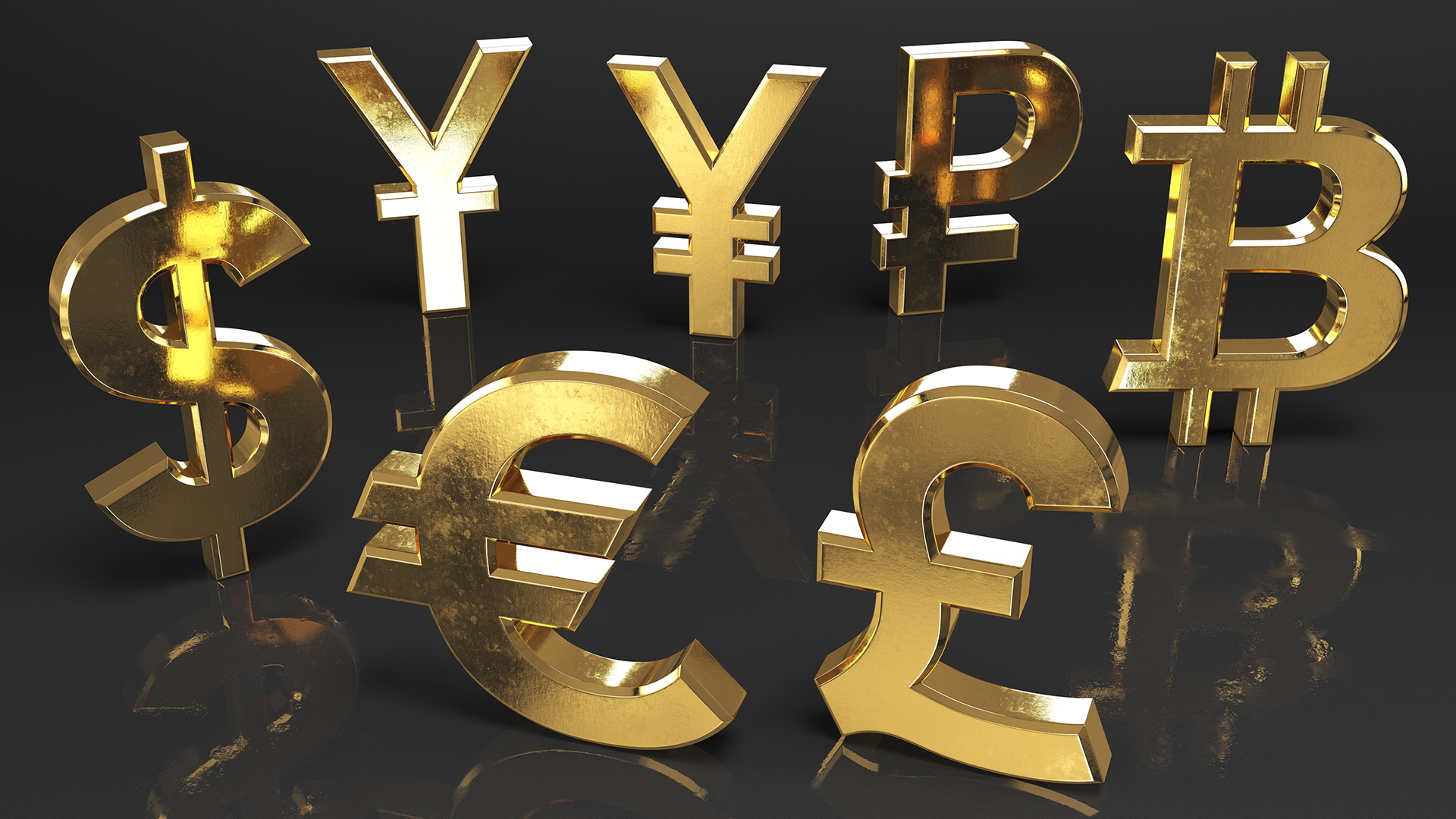 Currency Symbols Golden Set 3D