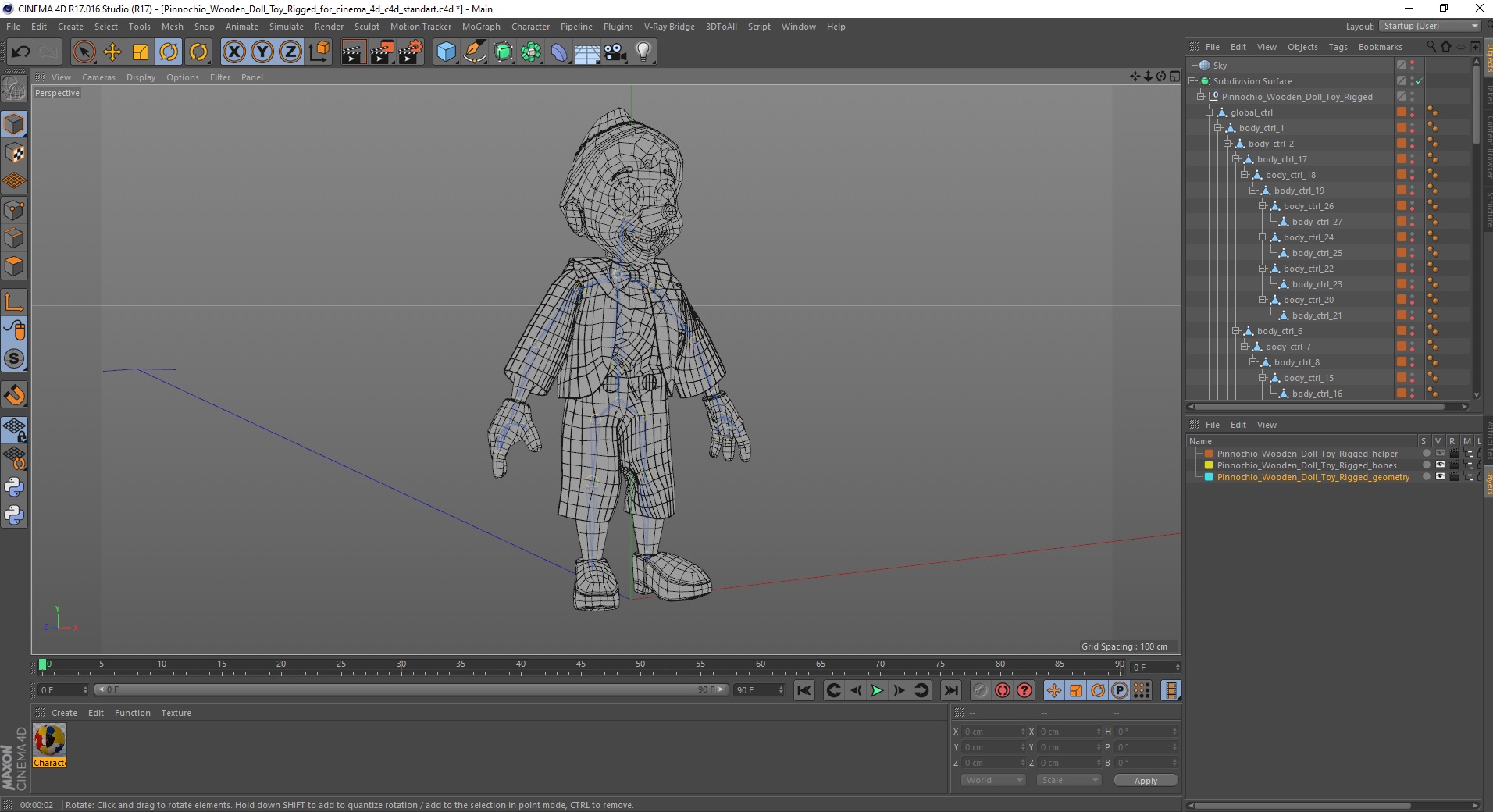 3D Pinnochio Wooden Doll Toy Rigged for Cinema 4D
