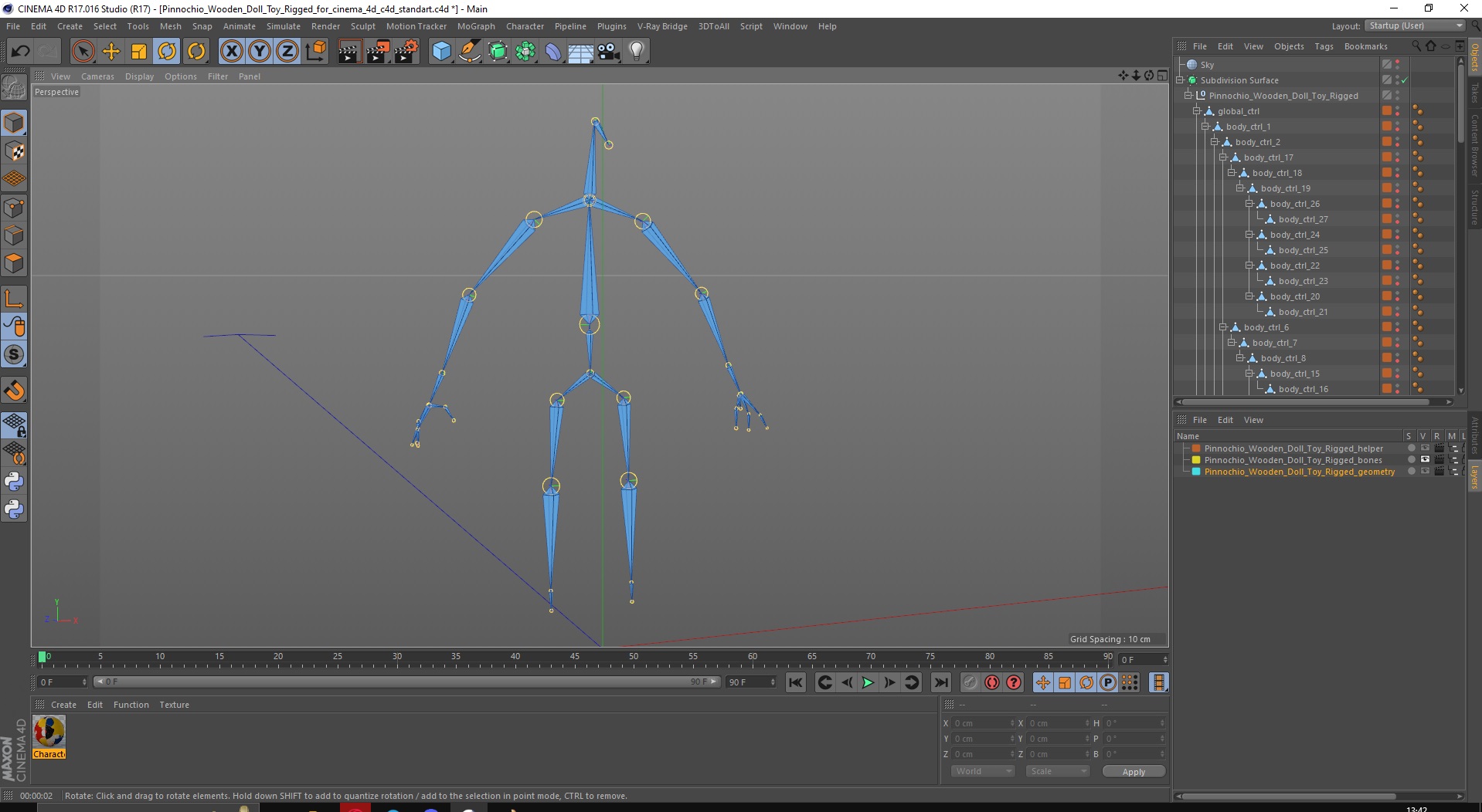3D Pinnochio Wooden Doll Toy Rigged for Cinema 4D