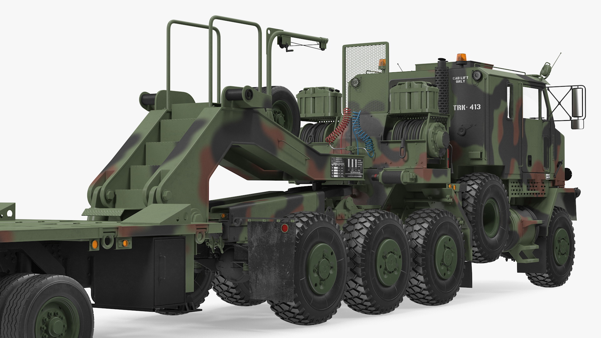 3D model Oshkosh M1070 Tank Transporter Tractor with M1000 Semi-Trailer Camo Clean Rigged