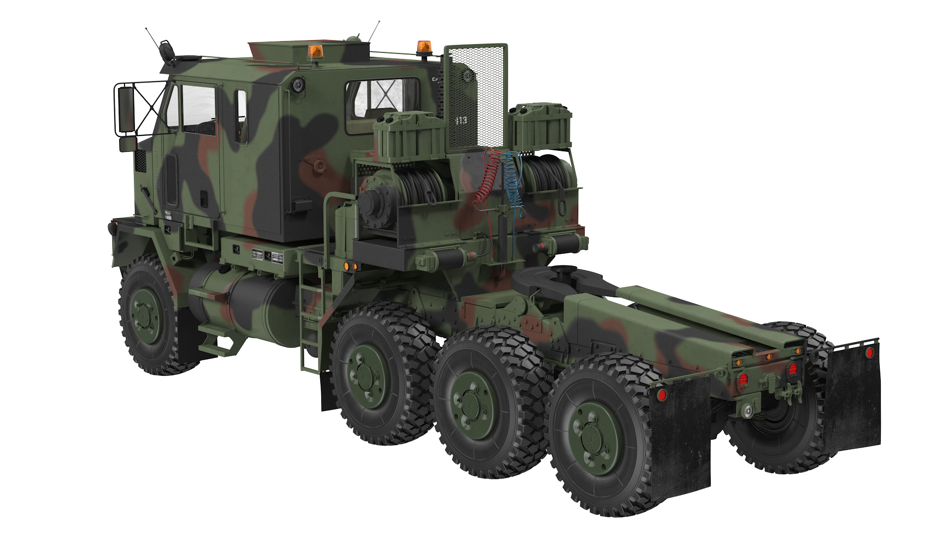 3D model Oshkosh M1070 Tank Transporter Tractor with M1000 Semi-Trailer Camo Clean Rigged