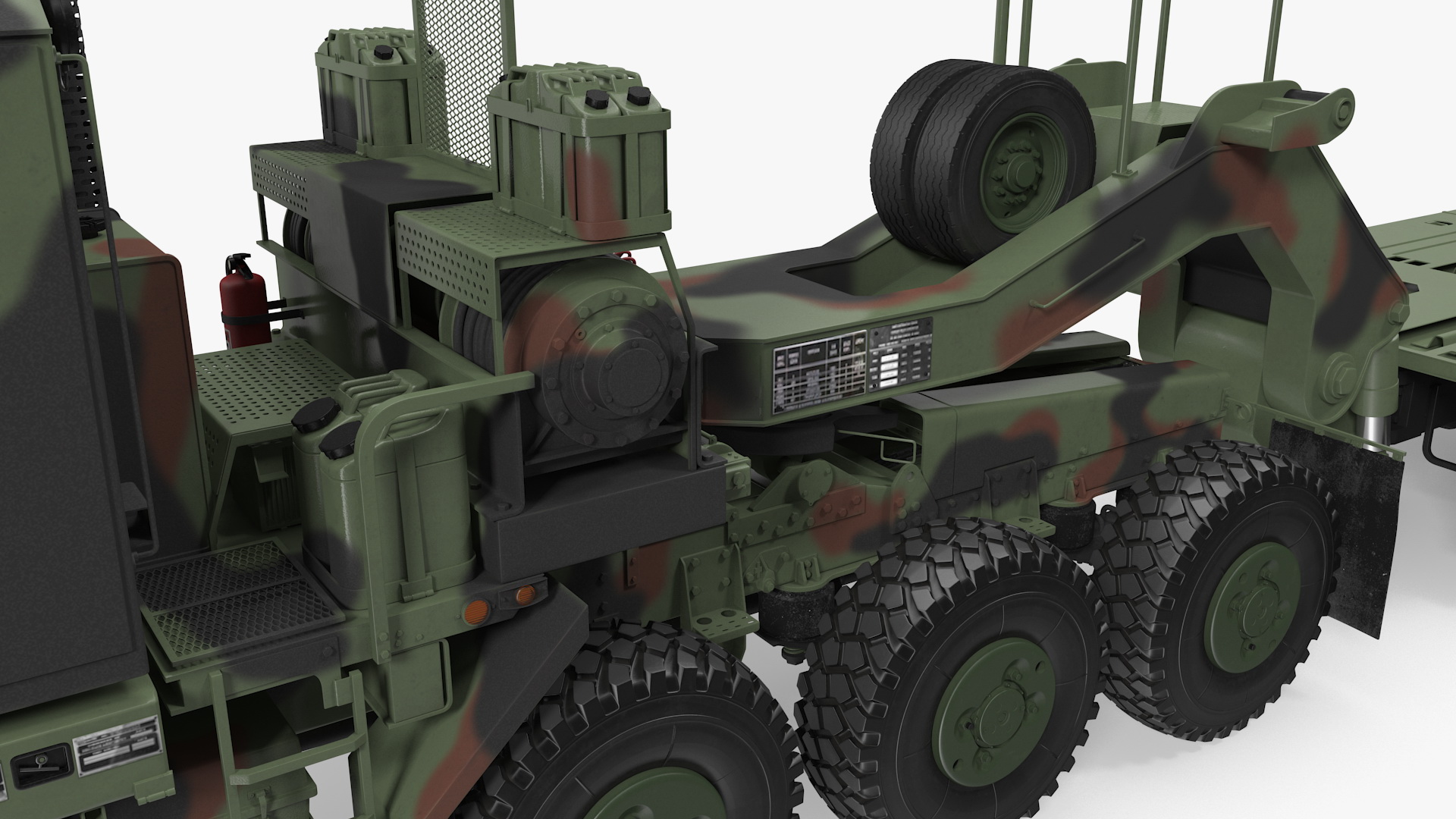 3D model Oshkosh M1070 Tank Transporter Tractor with M1000 Semi-Trailer Camo Clean Rigged