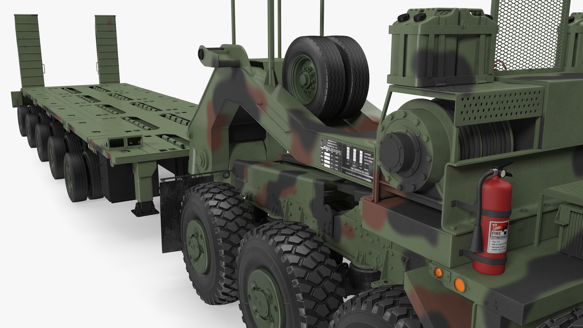 3D model Oshkosh M1070 Tank Transporter Tractor with M1000 Semi-Trailer Camo Clean Rigged
