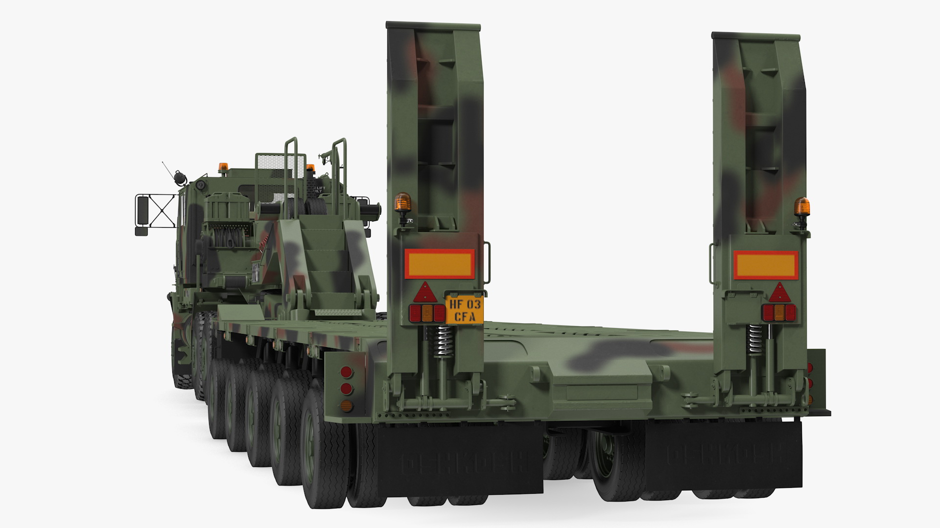 3D model Oshkosh M1070 Tank Transporter Tractor with M1000 Semi-Trailer Camo Clean Rigged