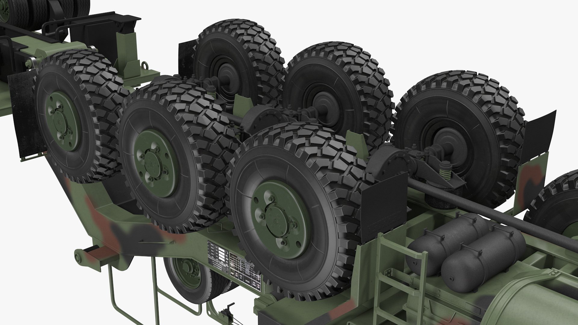 3D model Oshkosh M1070 Tank Transporter Tractor with M1000 Semi-Trailer Camo Clean Rigged