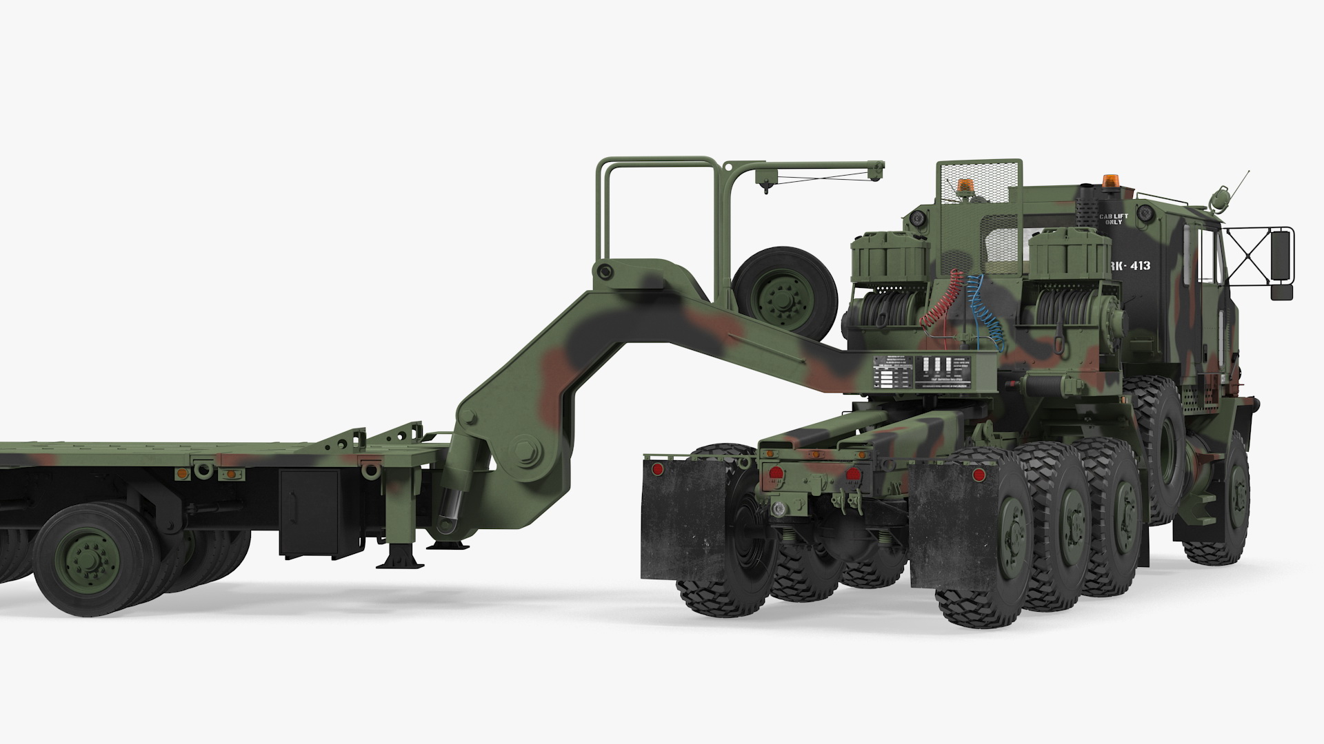 3D model Oshkosh M1070 Tank Transporter Tractor with M1000 Semi-Trailer Camo Clean Rigged