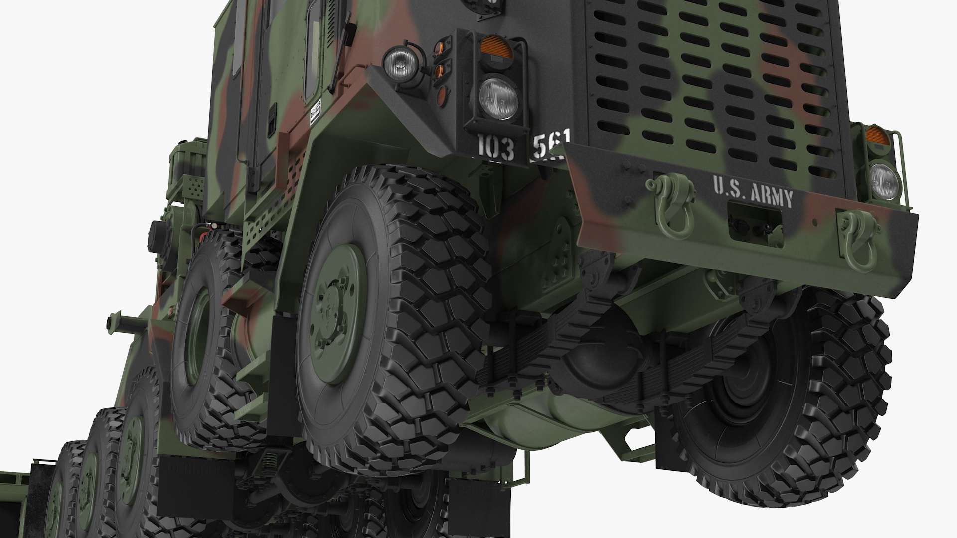 3D model Oshkosh M1070 Tank Transporter Tractor with M1000 Semi-Trailer Camo Clean Rigged