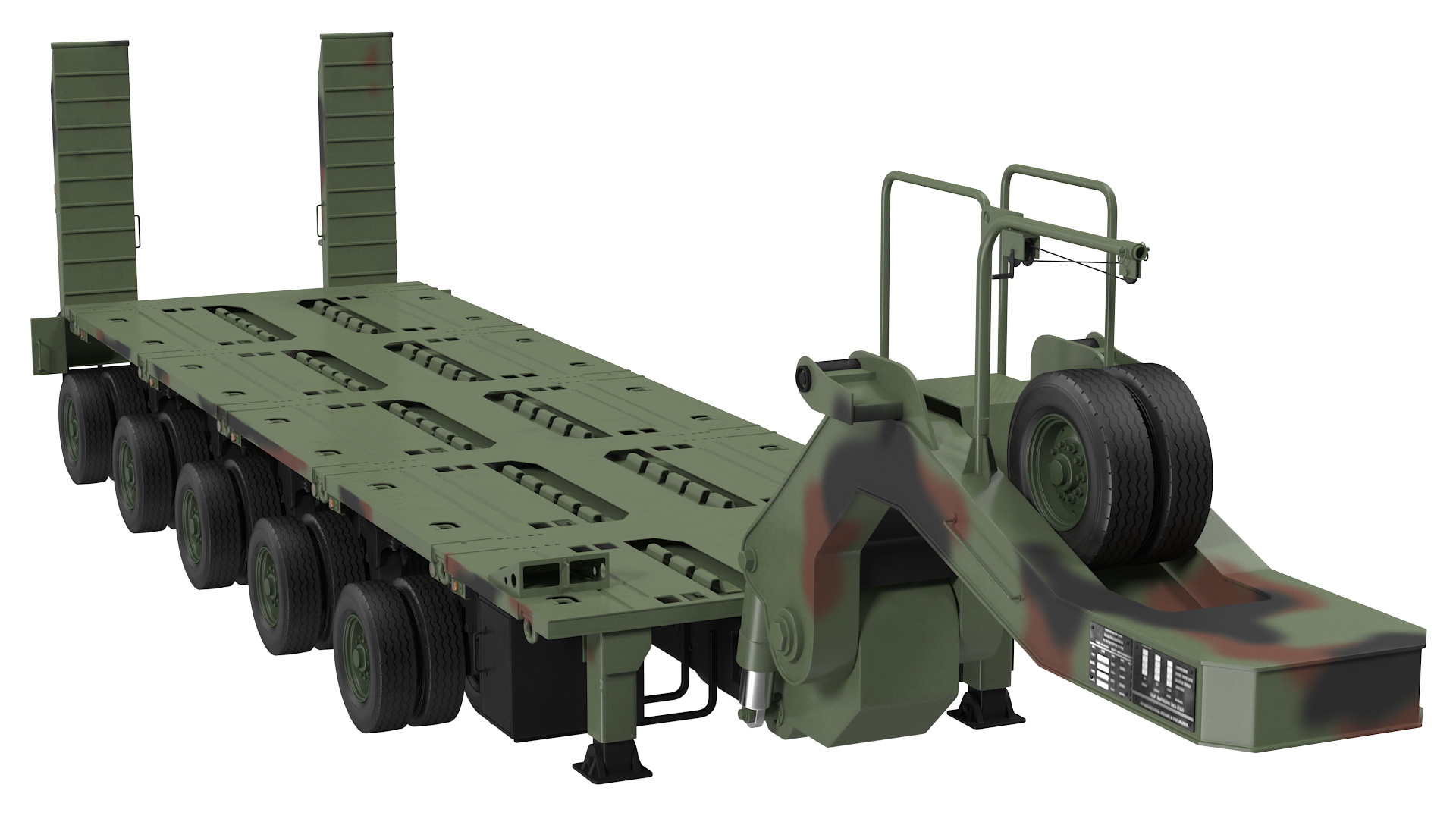 3D model Oshkosh M1070 Tank Transporter Tractor with M1000 Semi-Trailer Camo Clean Rigged