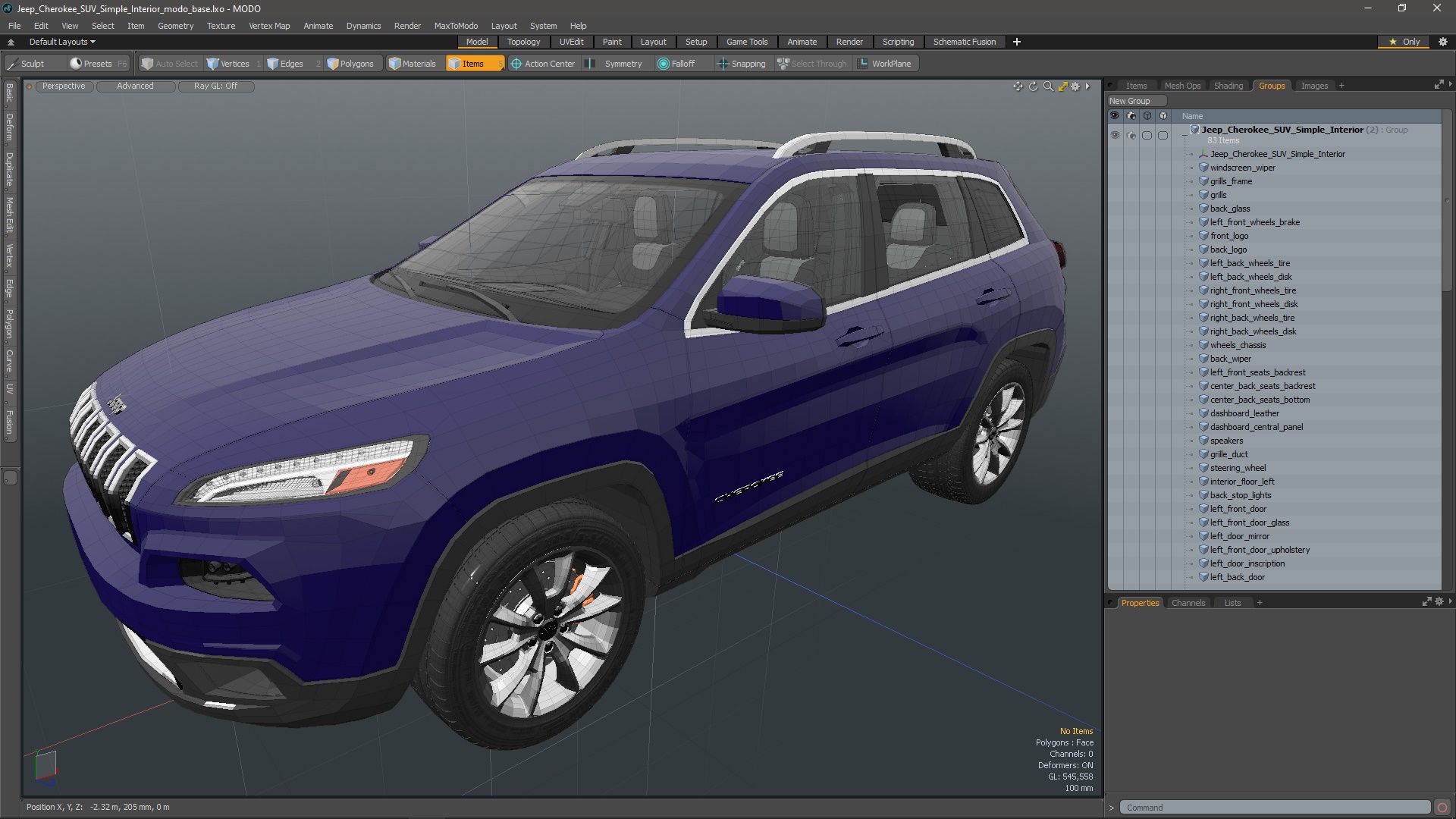 3D Jeep Cherokee SUV Simple Interior model