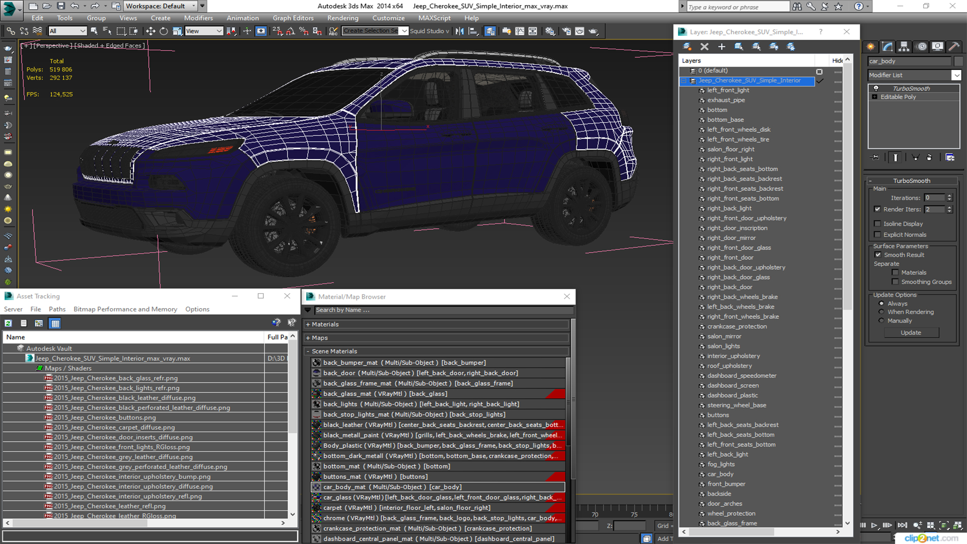 3D Jeep Cherokee SUV Simple Interior model