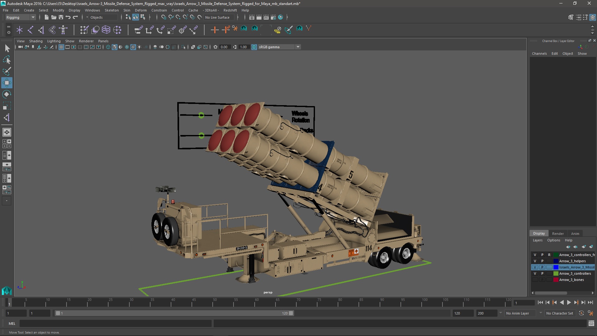 Israels Arrow-3 Missile Defense System Rigged for Maya 3D model