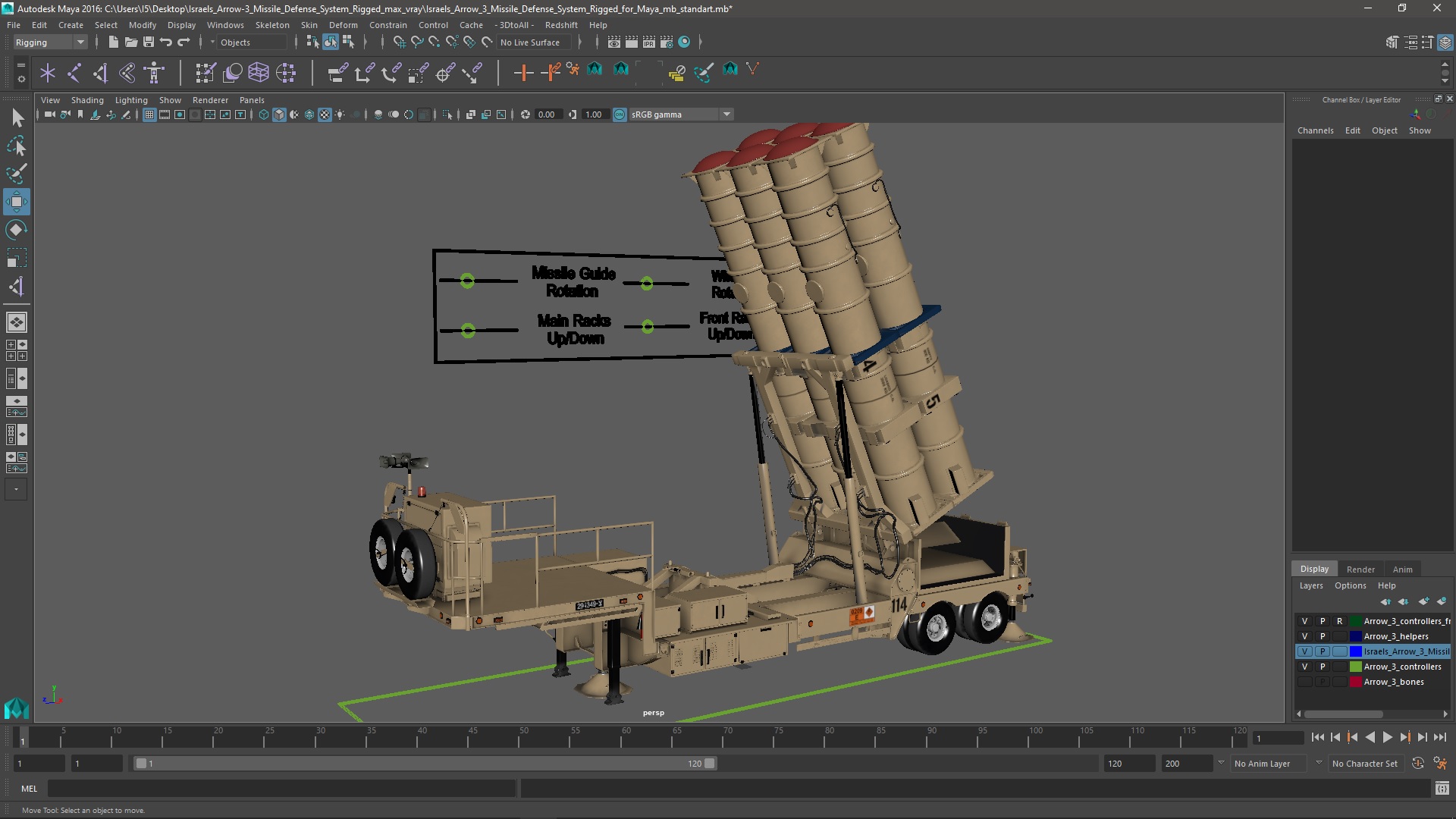 Israels Arrow-3 Missile Defense System Rigged for Maya 3D model