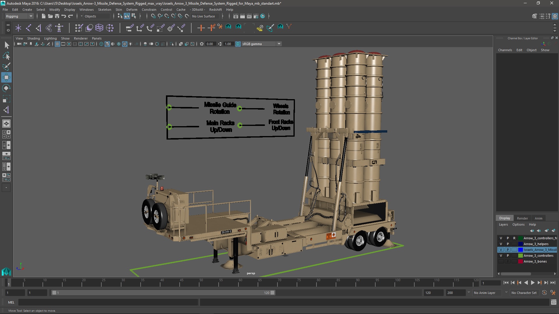 Israels Arrow-3 Missile Defense System Rigged for Maya 3D model