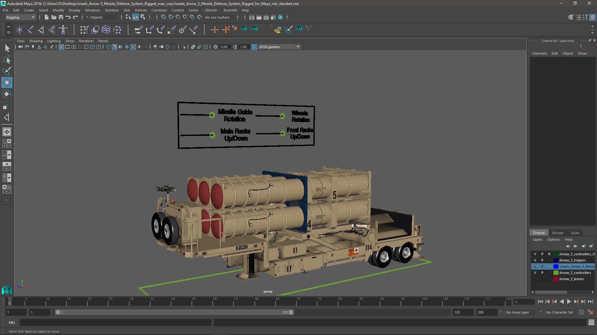 Israels Arrow-3 Missile Defense System Rigged for Maya 3D model