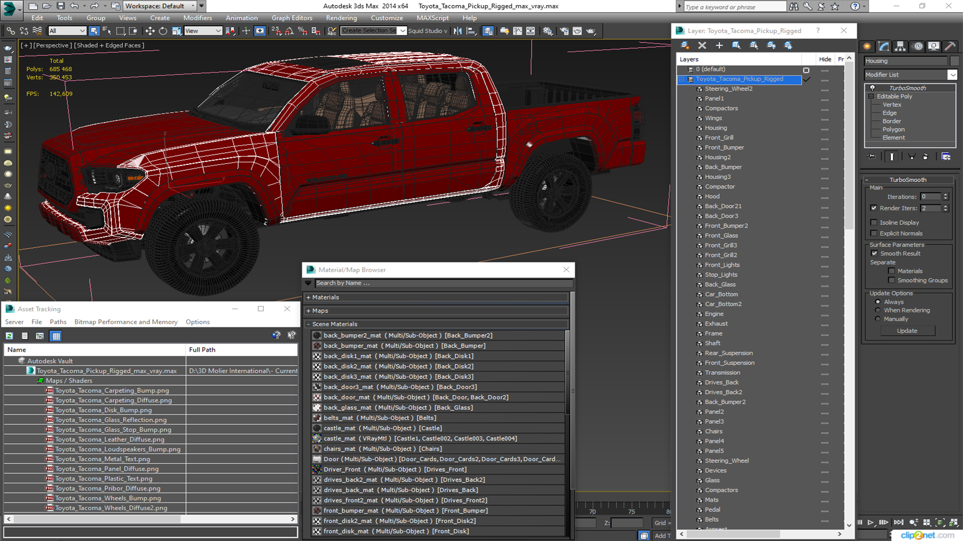 3D Toyota Tacoma Pickup Rigged for Maya