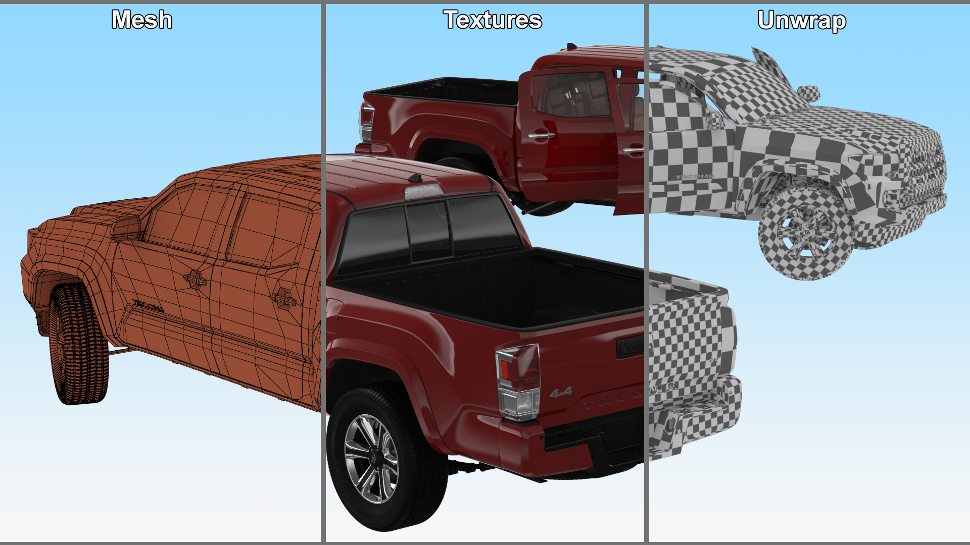 3D Toyota Tacoma Pickup Rigged for Maya