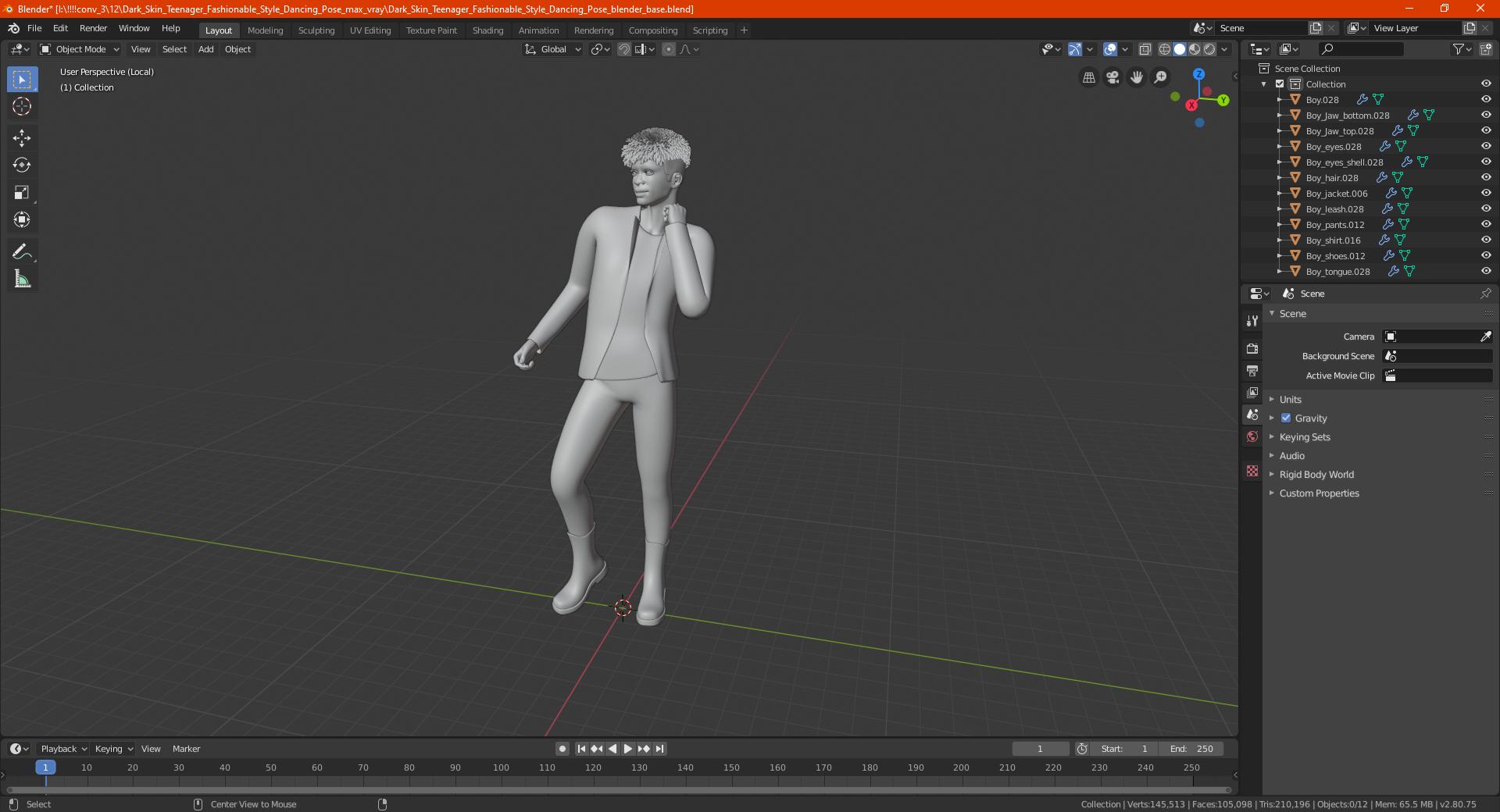 Dark Skin Teenager Fashionable Style Dancing Pose 3D model