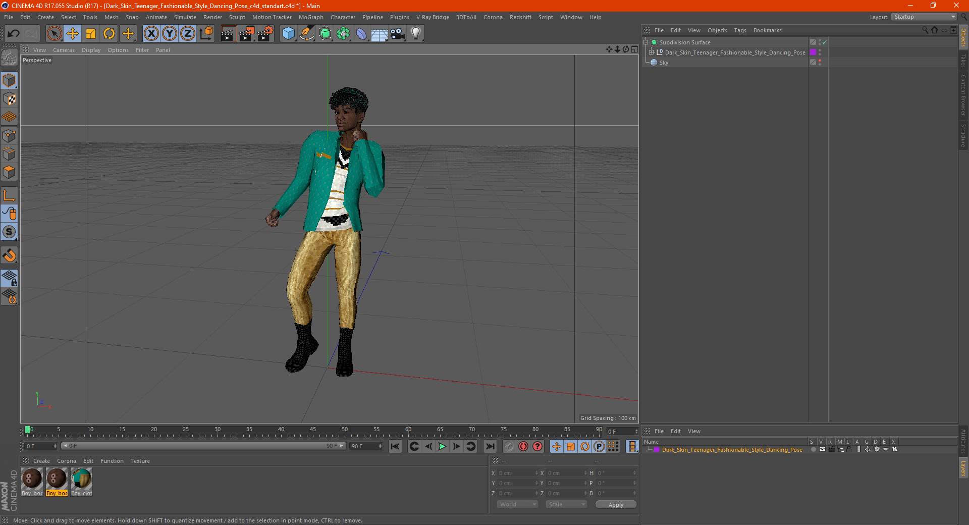 Dark Skin Teenager Fashionable Style Dancing Pose 3D model