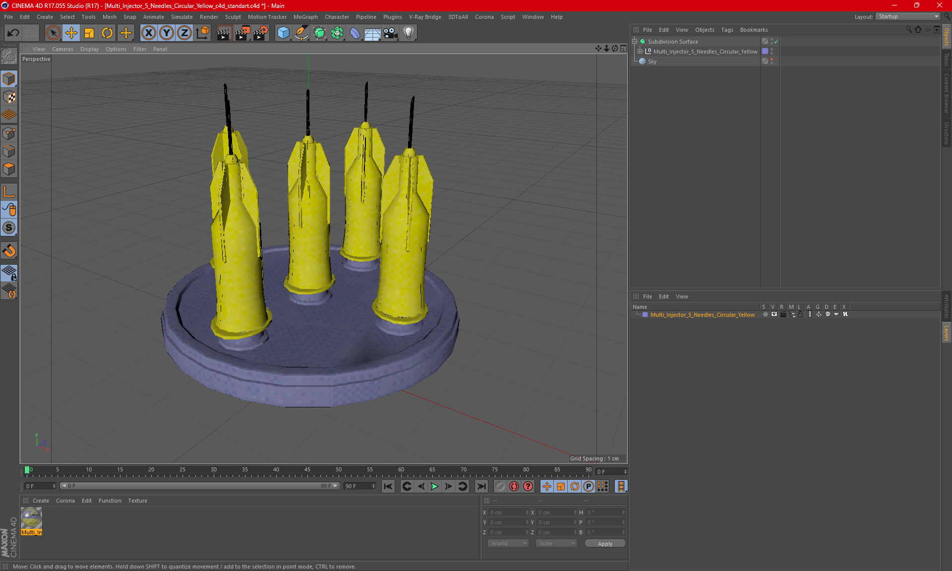 3D model Multi Injector 5 Needles Circular Yellow