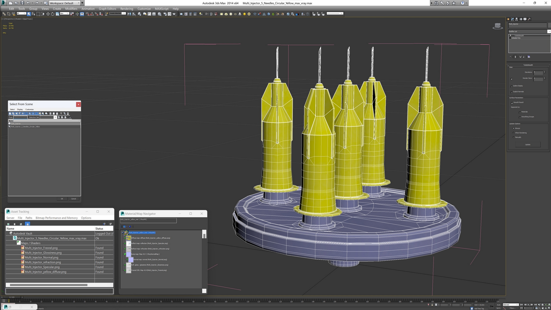 3D model Multi Injector 5 Needles Circular Yellow