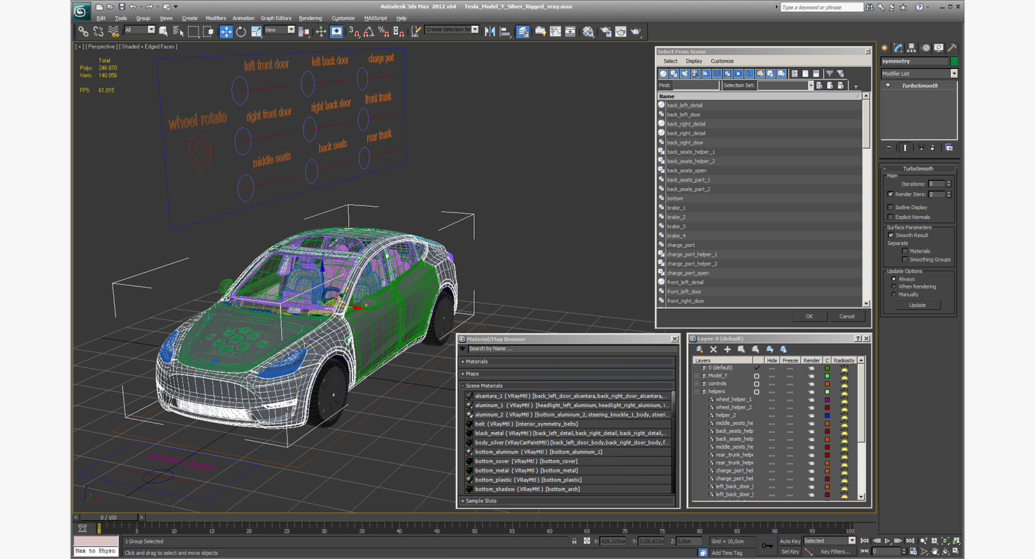 3D Tesla Model Y Silver Rigged for Cinema 4D