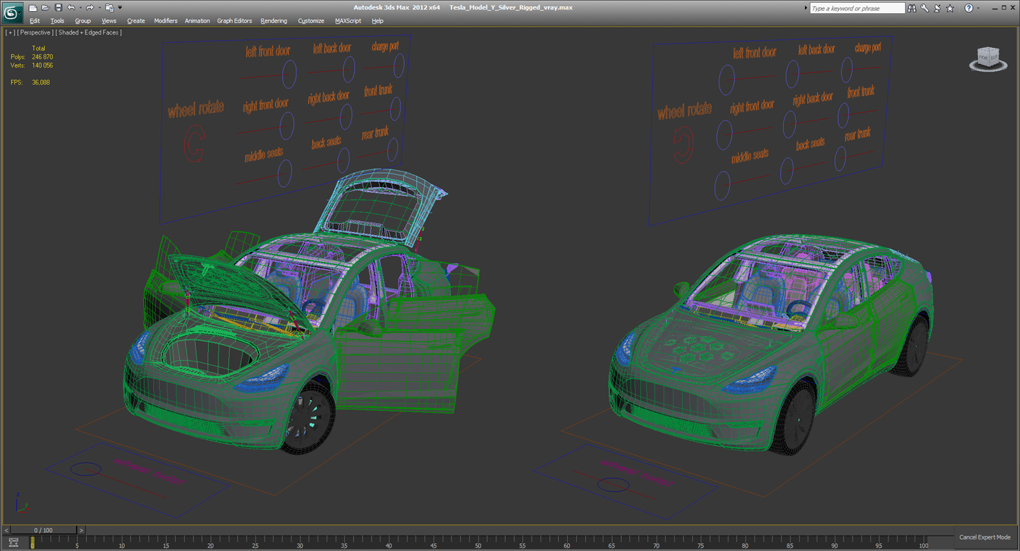 3D Tesla Model Y Silver Rigged for Cinema 4D