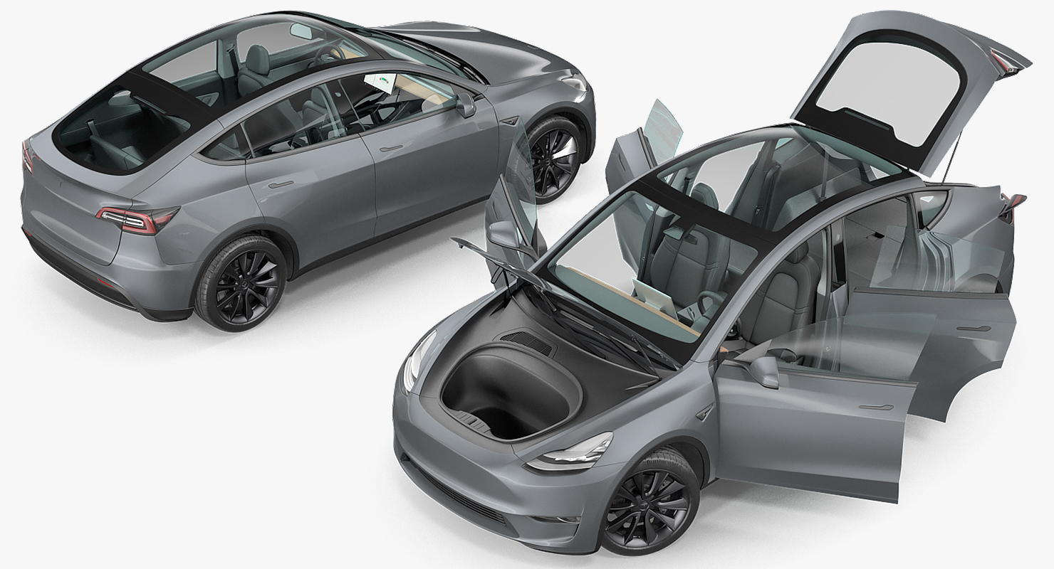 3D Tesla Model Y Silver Rigged for Cinema 4D