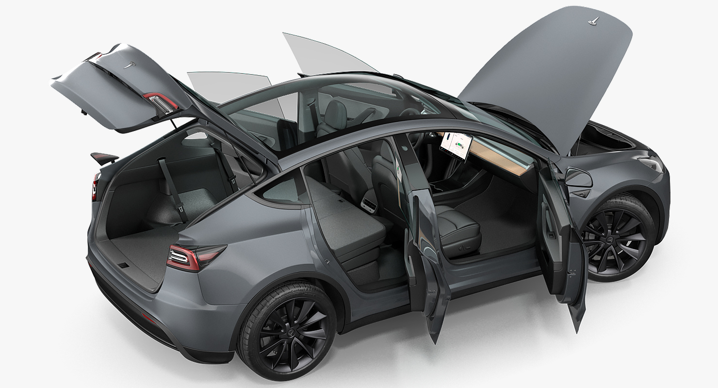 3D Tesla Model Y Silver Rigged for Cinema 4D