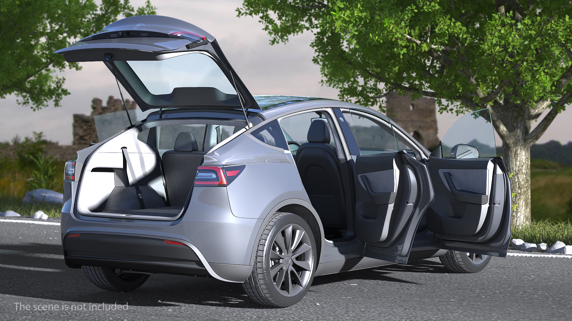 3D Tesla Model Y Silver Rigged for Cinema 4D